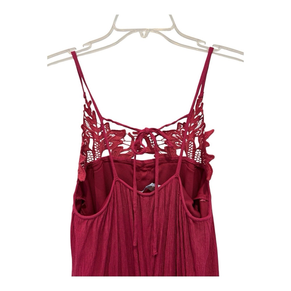 She‎ + Sky Dress Womens Small Burgundy Gauze Babydoll Lace Tie Back Lined - Picture 5 of 11